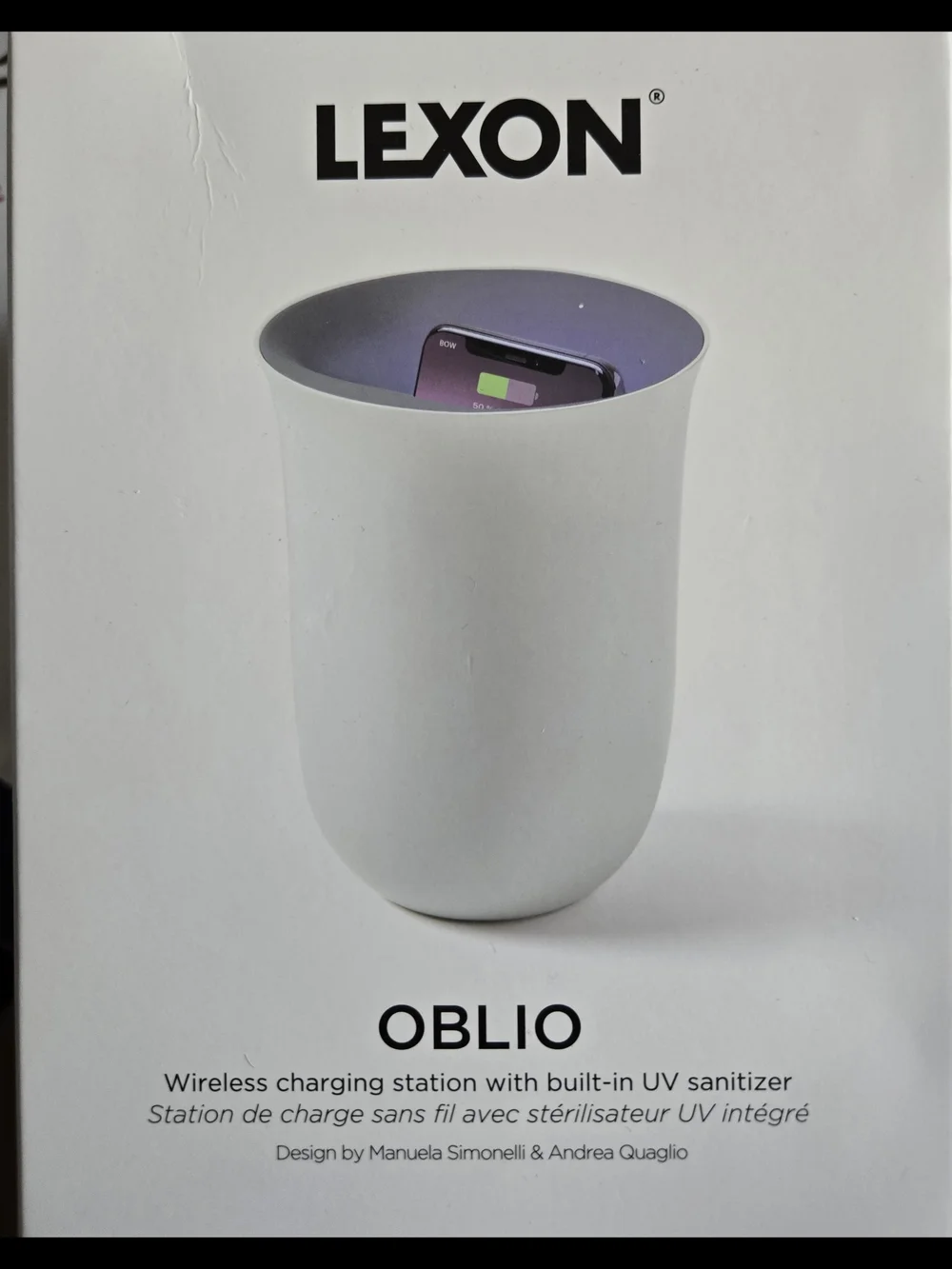 Oblio White Wireless Charging Station with UV Sanitizer NEW